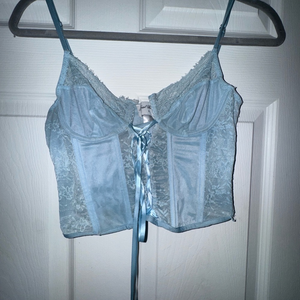 Hazel Boutique Sky Blue Lace Corset Tank